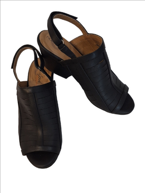 Natural Soul Black Open Toe Slingback Block Heel Sandals